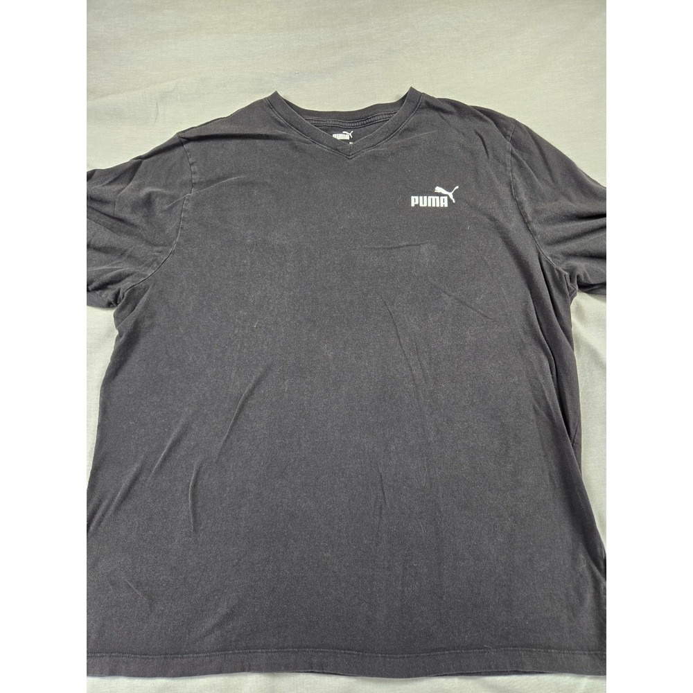 Puma Mens V-Neck T-Shirt Black Short Sleeve Graphic Logo Tee Size 2XLT
